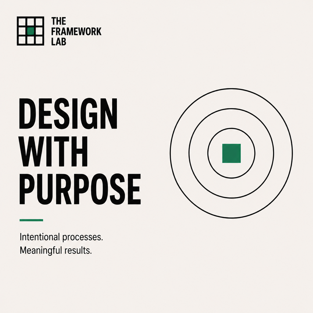 Design With Purpose Framework Card with a concentric circle illustration