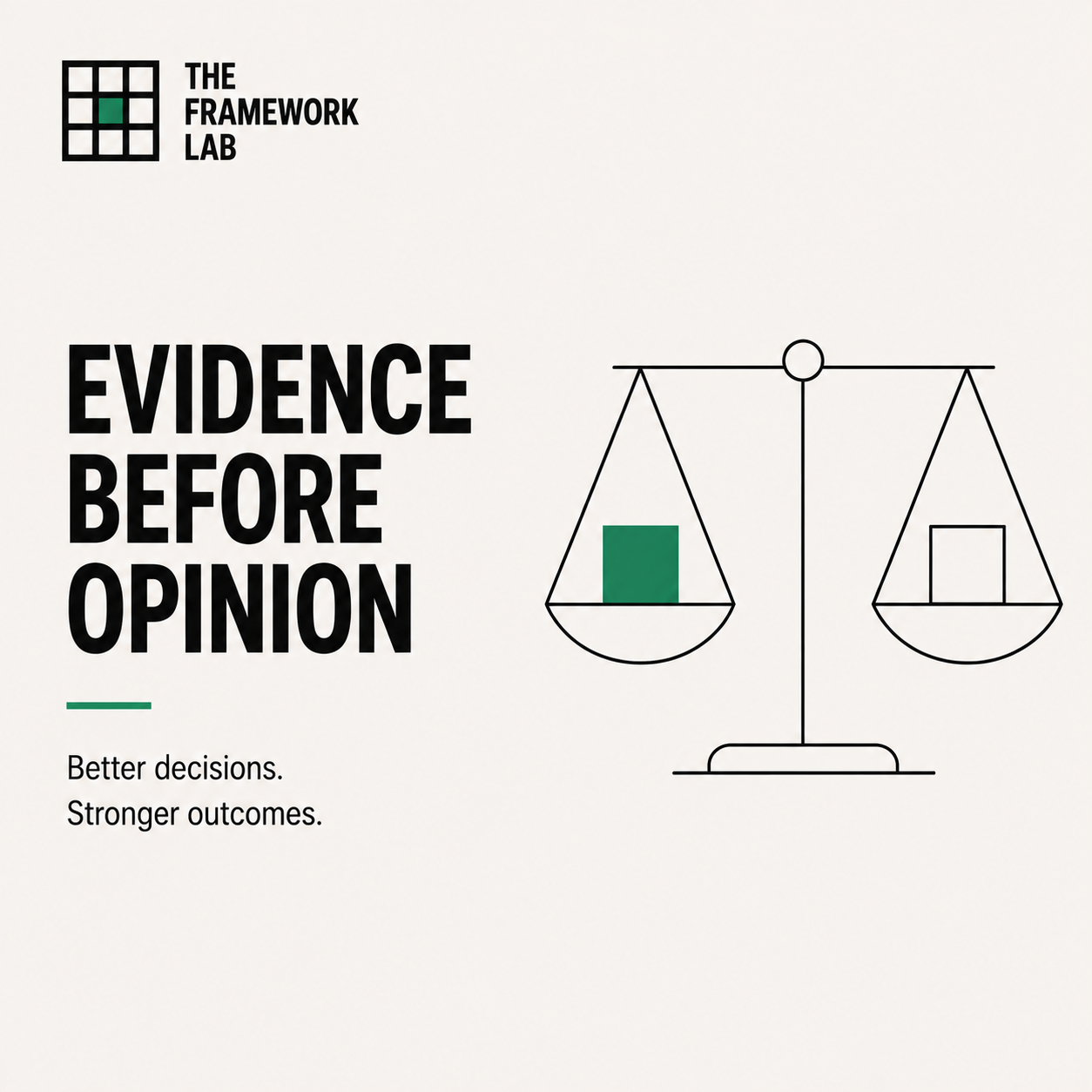 Framework Card reading Evidence Before Opinion with a balance illustration