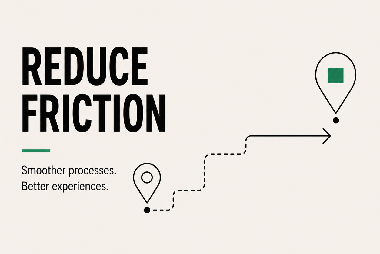 Reduce Friction Framework Card artwork showing a broken path becoming a smoother route